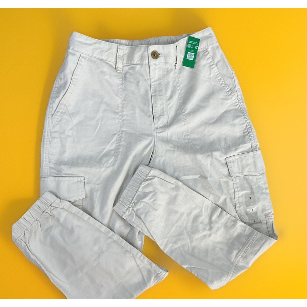 GAP Girlfriend Joggers Pants Elastic Waist Cargo Twill Pant Light Beige Sz 6 NWT